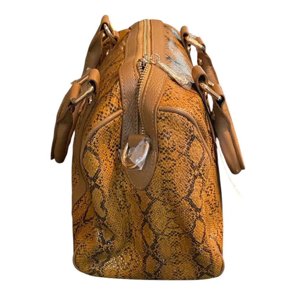 Terzetto Leather Satchel Bag Purse Brown Embossed Snakeskin Animal Print NWT - Picture 3 of 11